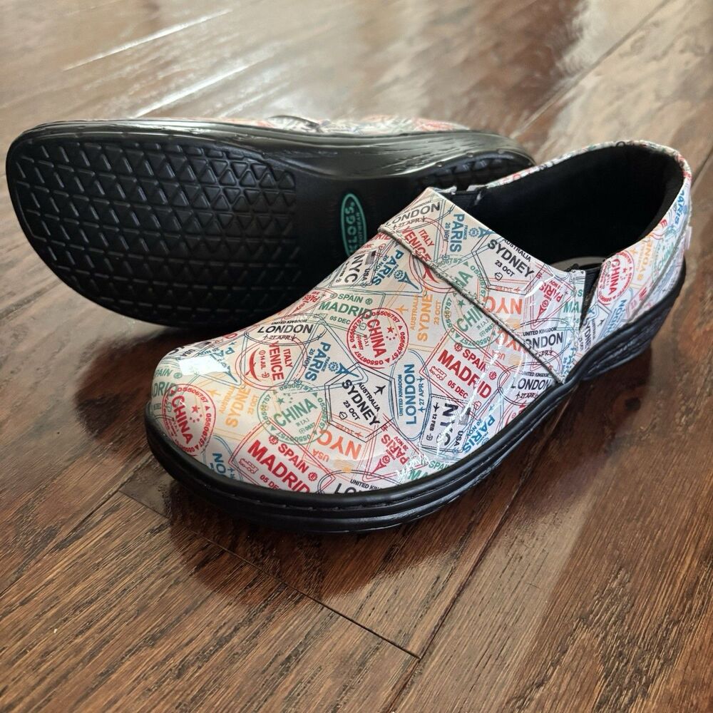 Klogs Mission Women’s 6 Passport Stamp Print Slip Resistant Clogs Slip-On Shoes